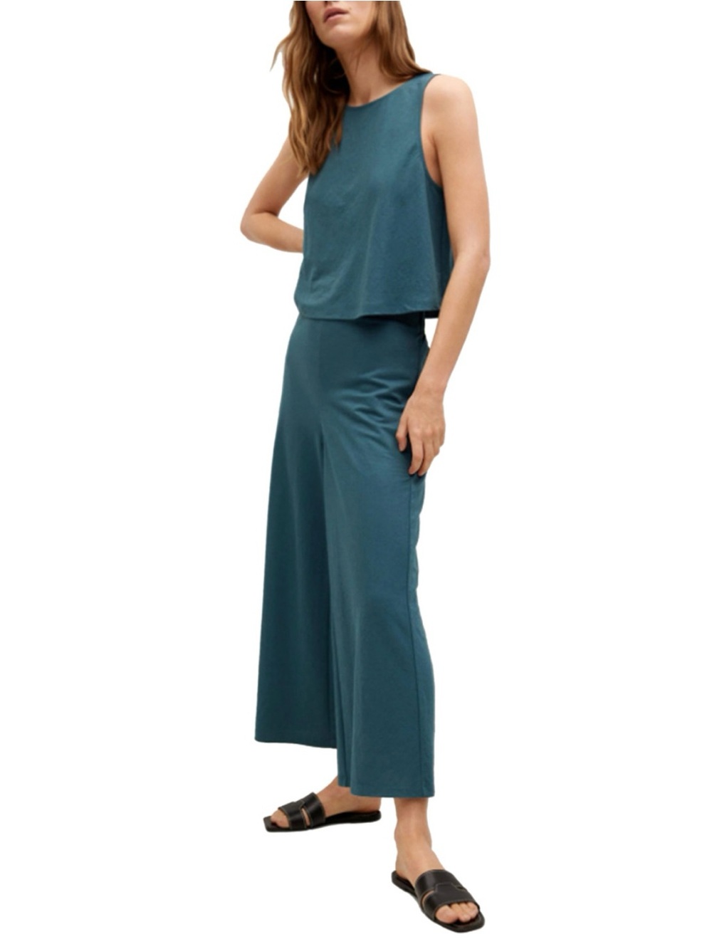 Sleeveless Teal Wide-Leg Crop Set